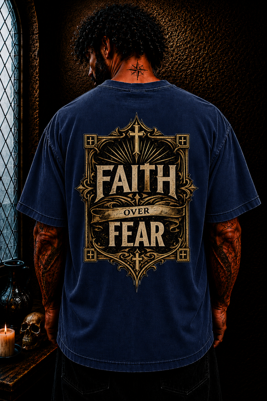 Faith Over Fear Christian Oversized T-Shirt | Catholic Streetwear Faith Based Graphic Tee