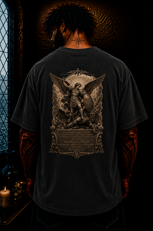 St. Michael Archangel Oversized Christian T-Shirt | Revelation 12:7 Catholic Streetwear