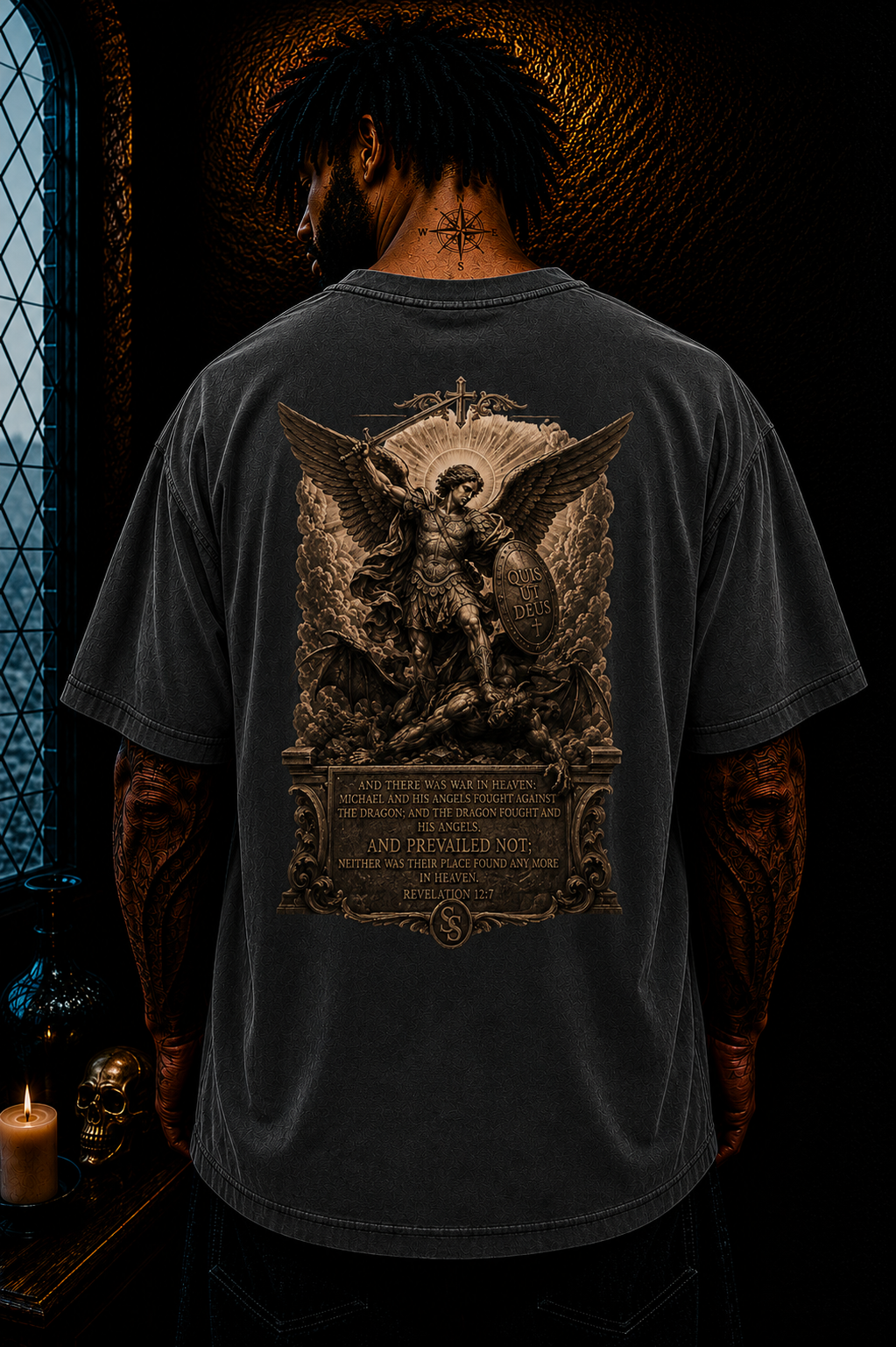 St. Michael Archangel Oversized Christian T-Shirt | Revelation 12:7 Catholic Streetwear