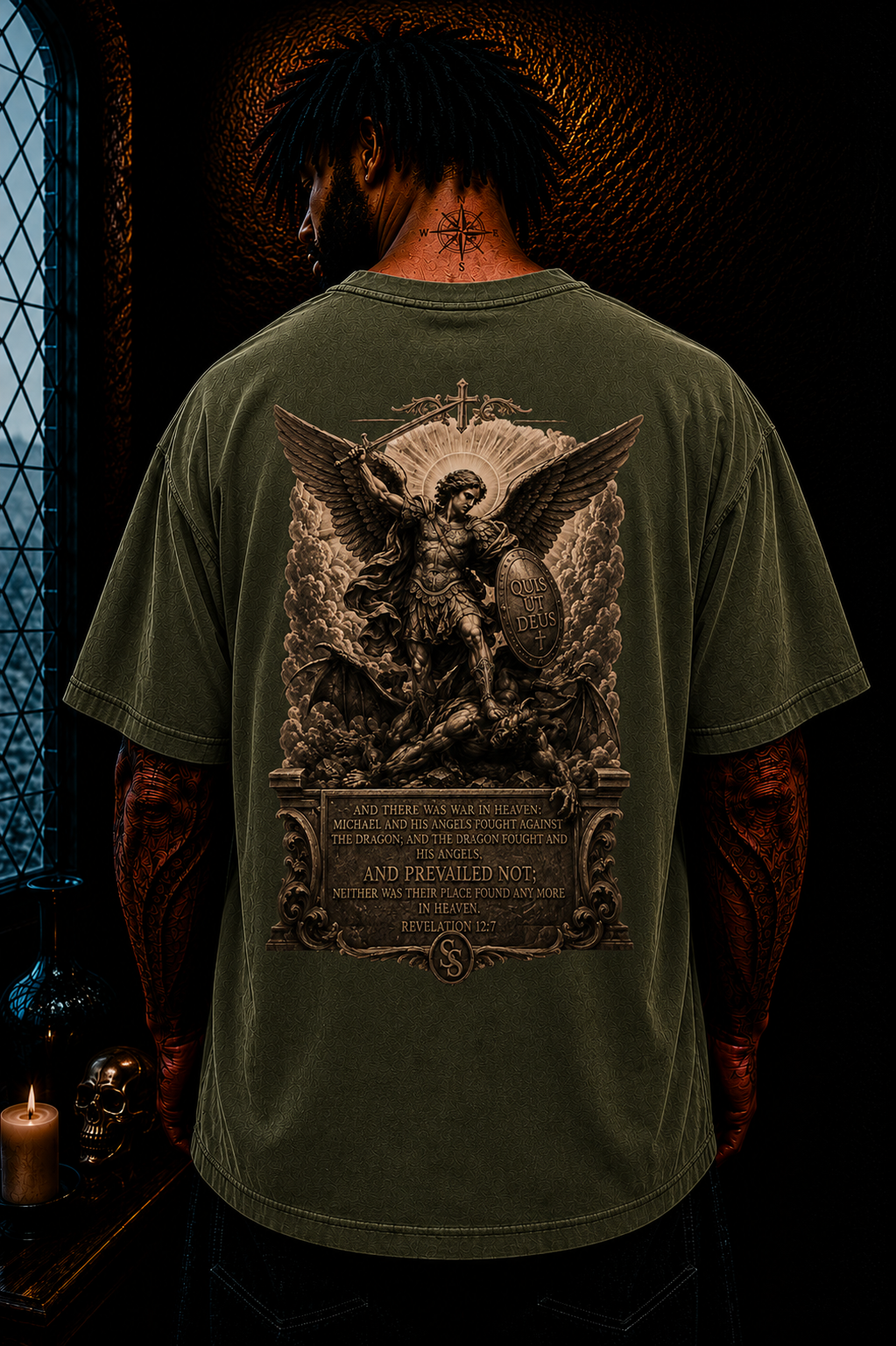 St. Michael Archangel Oversized Christian T-Shirt | Revelation 12:7 Catholic Streetwear