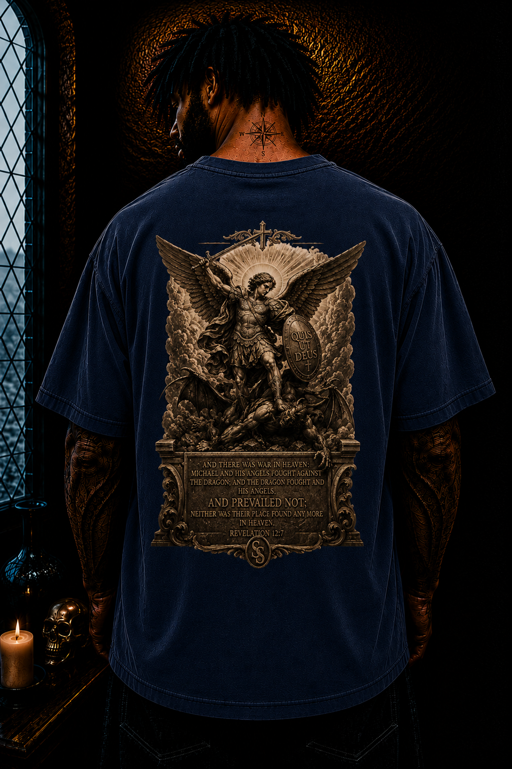 St. Michael Archangel Oversized Christian T-Shirt | Revelation 12:7 Catholic Streetwear