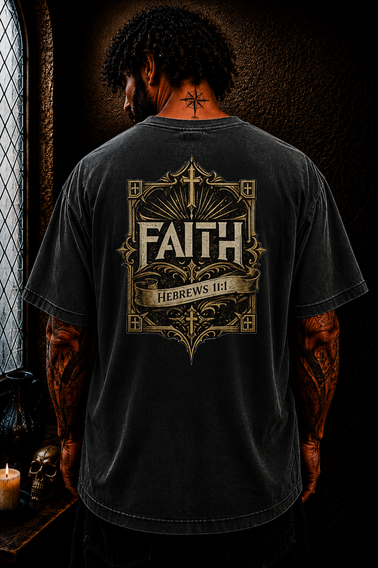 Faith Hebrews 11:1 Christian Oversized T-Shirt | Catholic Streetwear Bible Verse Graphic Tee