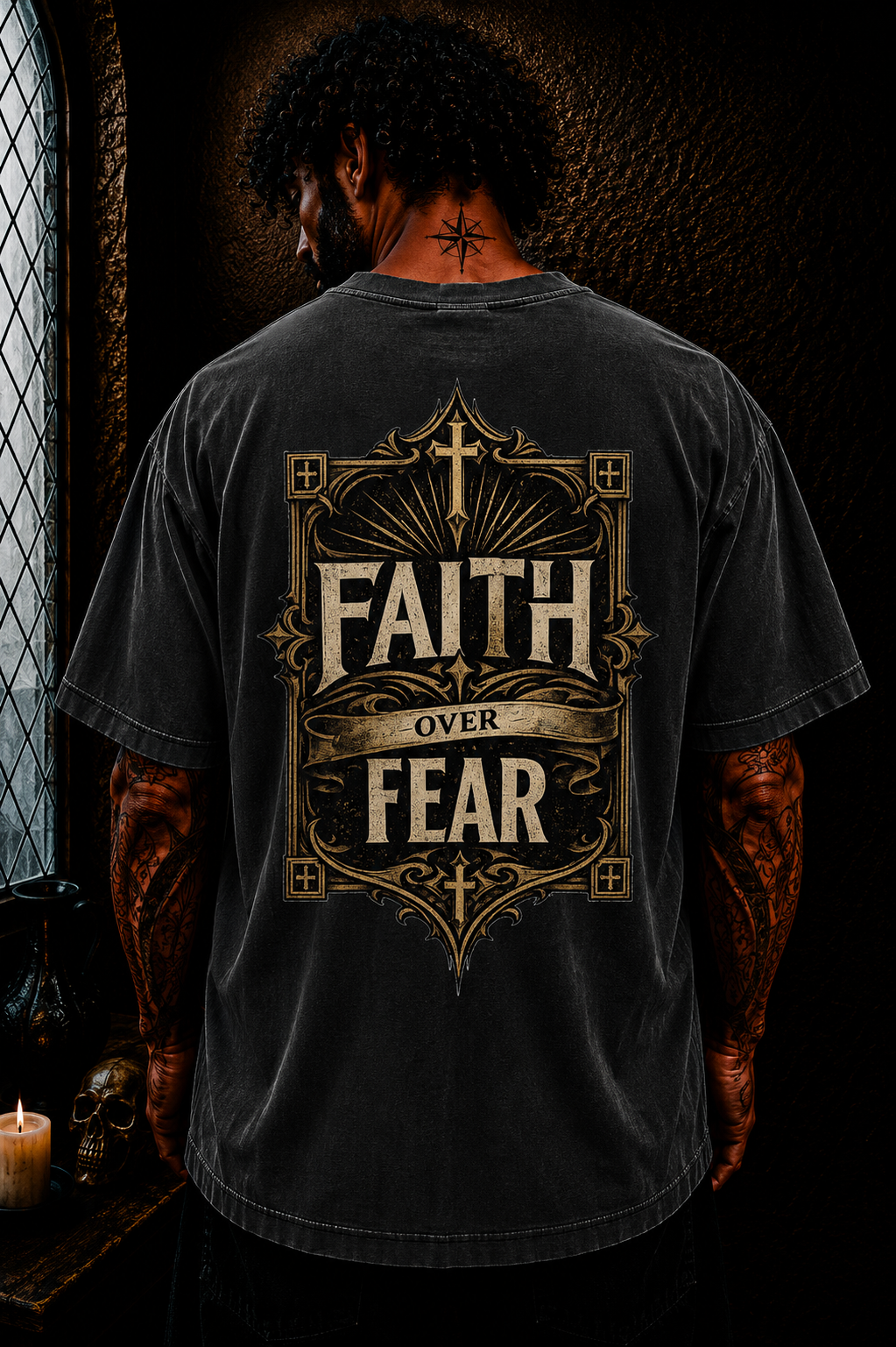 Faith Over Fear Christian Oversized T-Shirt | Catholic Streetwear Faith Based Graphic Tee