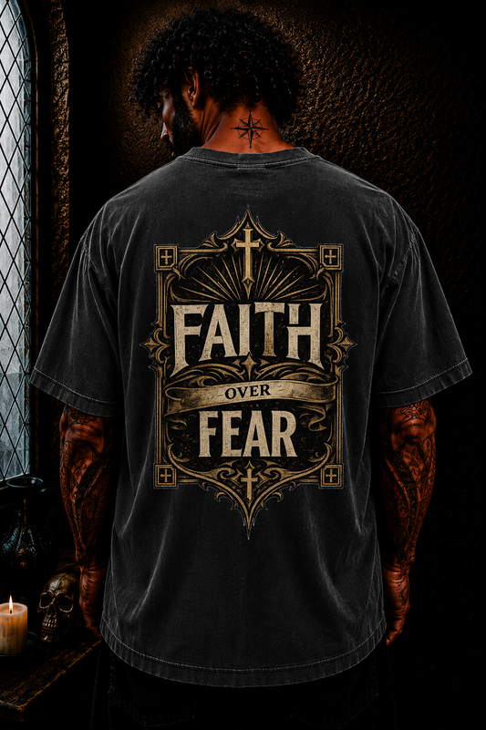 Faith Over Fear Christian Oversized T-Shirt | Catholic Streetwear Faith Based Graphic Tee