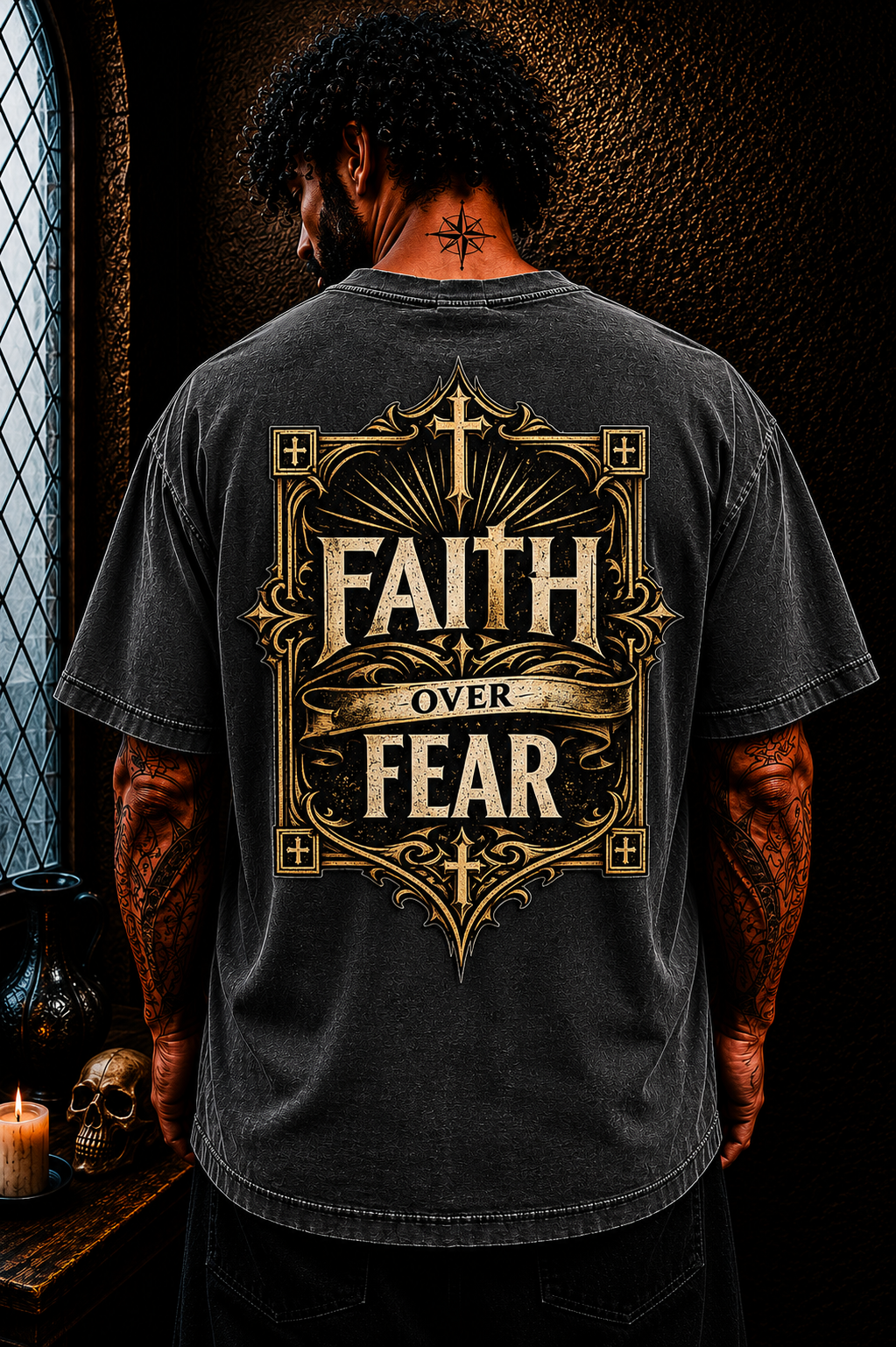 Faith Over Fear Christian Oversized T-Shirt | Catholic Streetwear Faith Based Graphic Tee