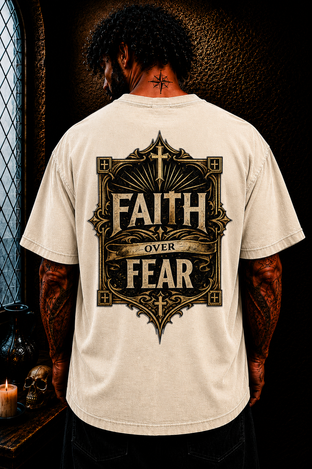 Faith Over Fear Christian Oversized T-Shirt | Catholic Streetwear Faith Based Graphic Tee