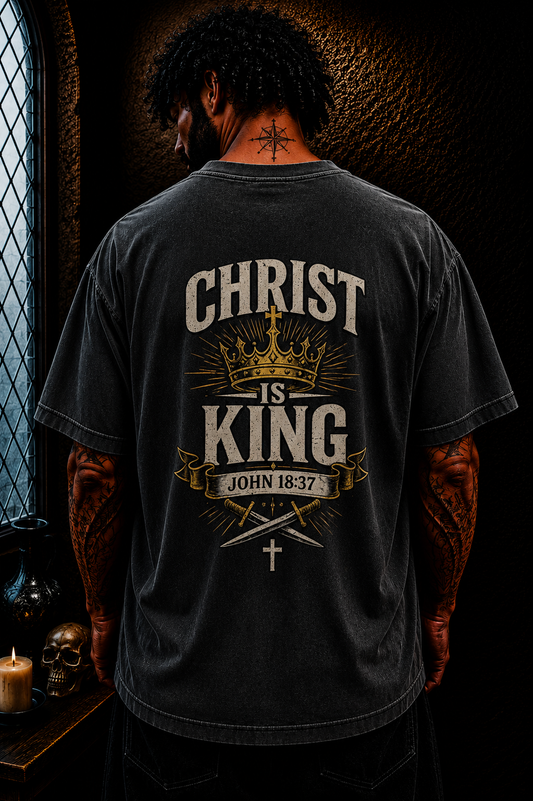 Christ Is King Christian Oversized T-Shirt | John 18:37 Catholic Streetwear Graphic Tee