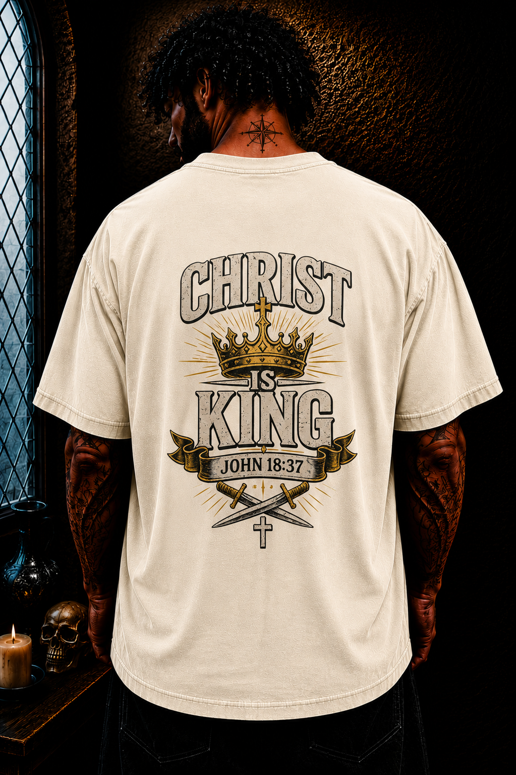 Christ Is King Christian Oversized T-Shirt | John 18:37 Catholic Streetwear Graphic Tee
