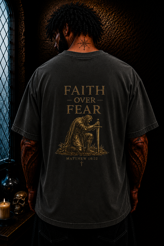 Faith Over Fear Christian Oversized T-Shirt | Matthew 14 Bible Verse Catholic Streetwear Tee
