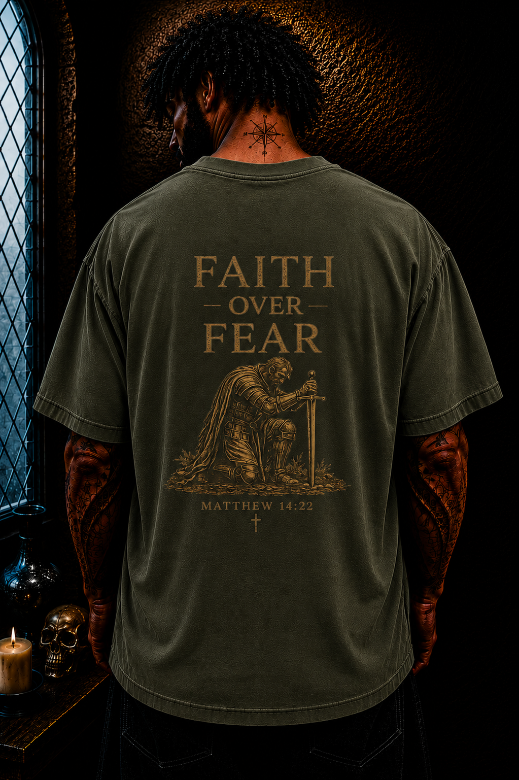 Faith Over Fear Christian Oversized T-Shirt | Matthew 14 Bible Verse Catholic Streetwear Tee