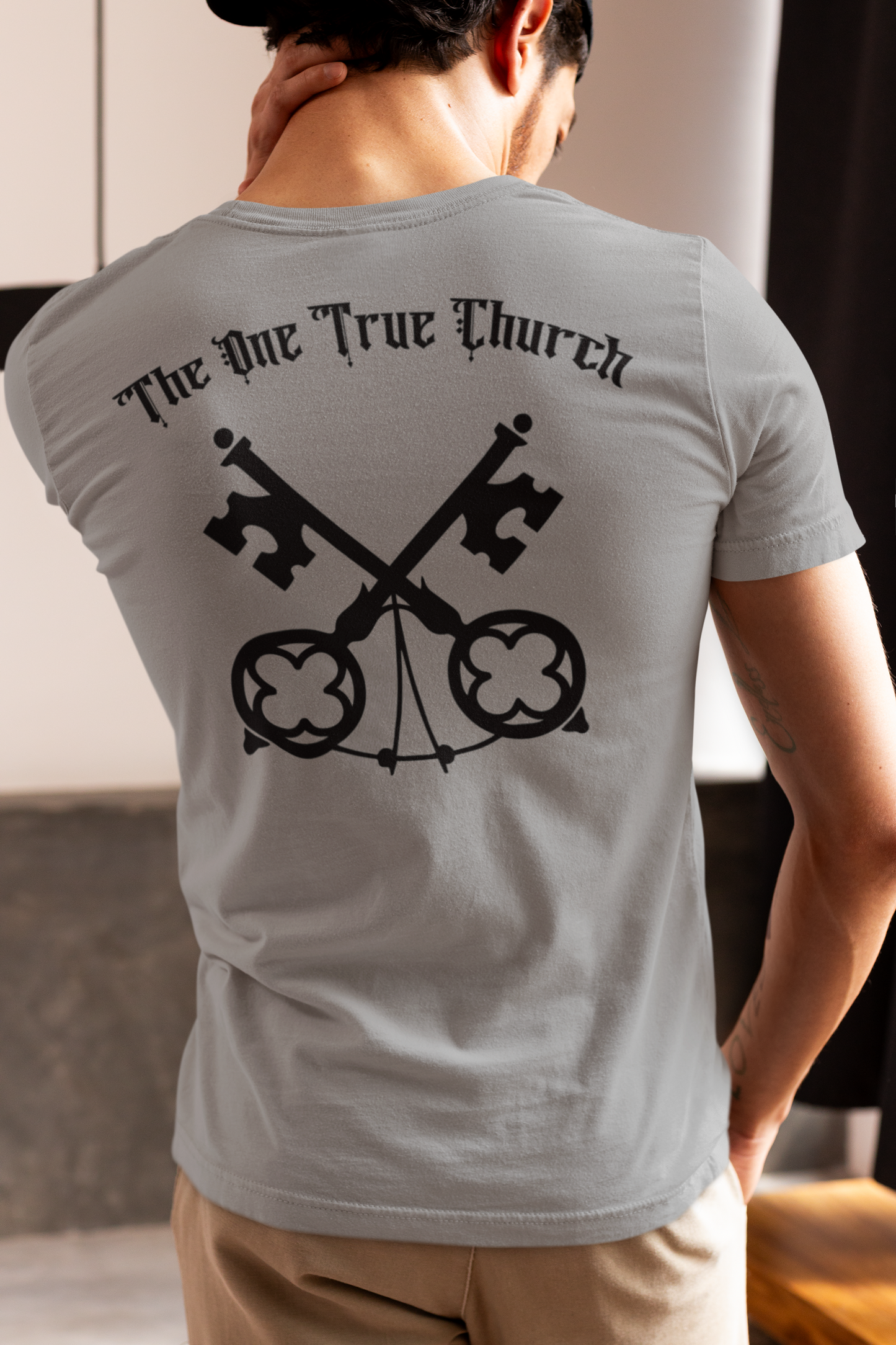 Matthew 16:18 Christian Graphic T-Shirt | One True Church Catholic Streetwear Tee (Black)