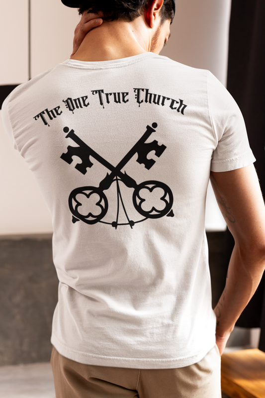 Matthew 16:18 Christian Graphic T-Shirt | One True Church Catholic Streetwear Tee (Black)