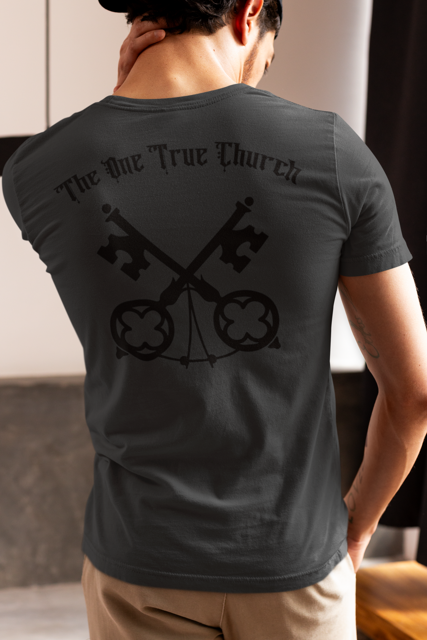 Matthew 16:18 Christian Graphic T-Shirt | One True Church Catholic Streetwear Tee (Black)