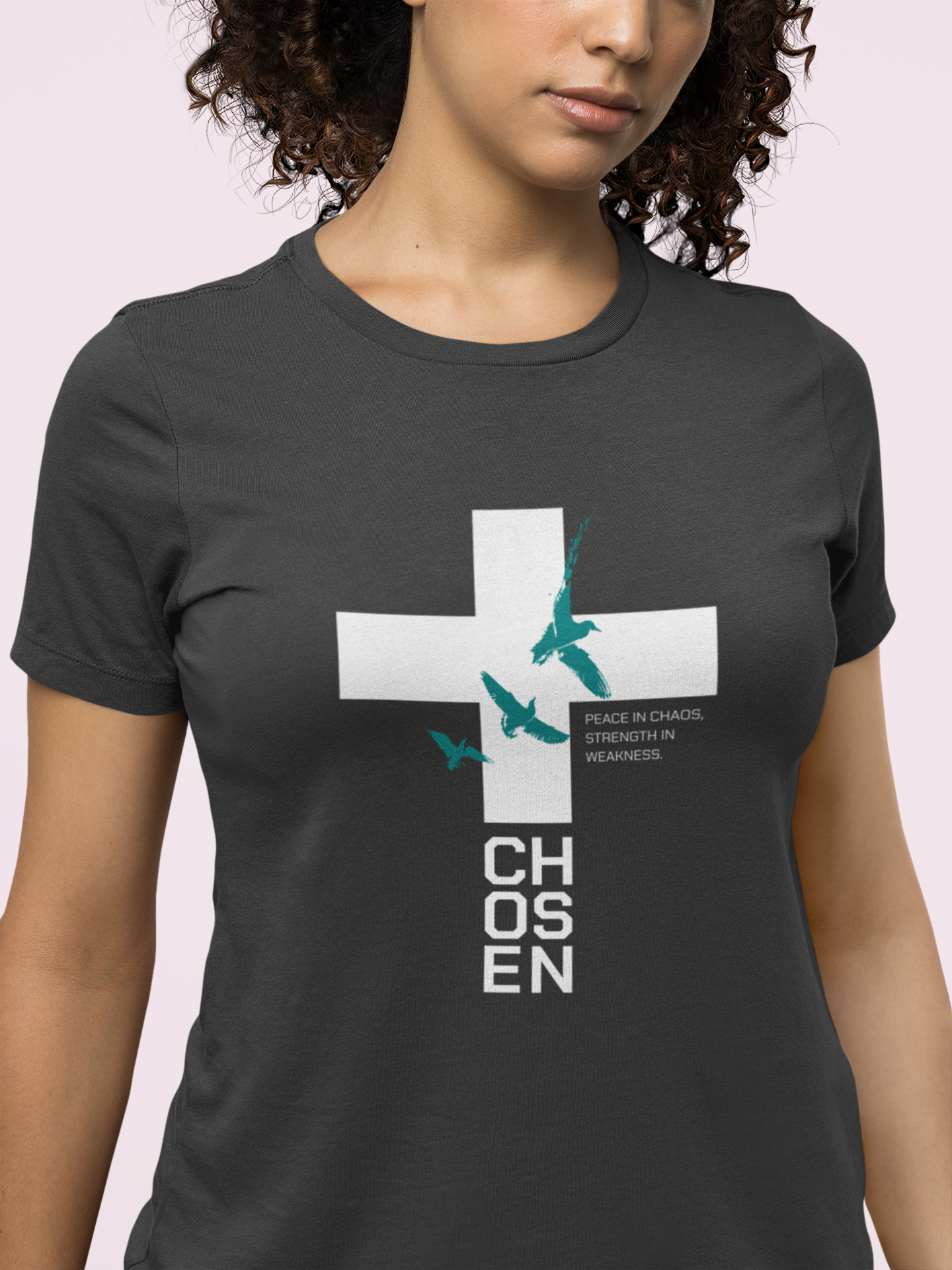 Women’s Christian Cross T-Shirt – Peace in Chaos Faith Inspirational Graphic Tee