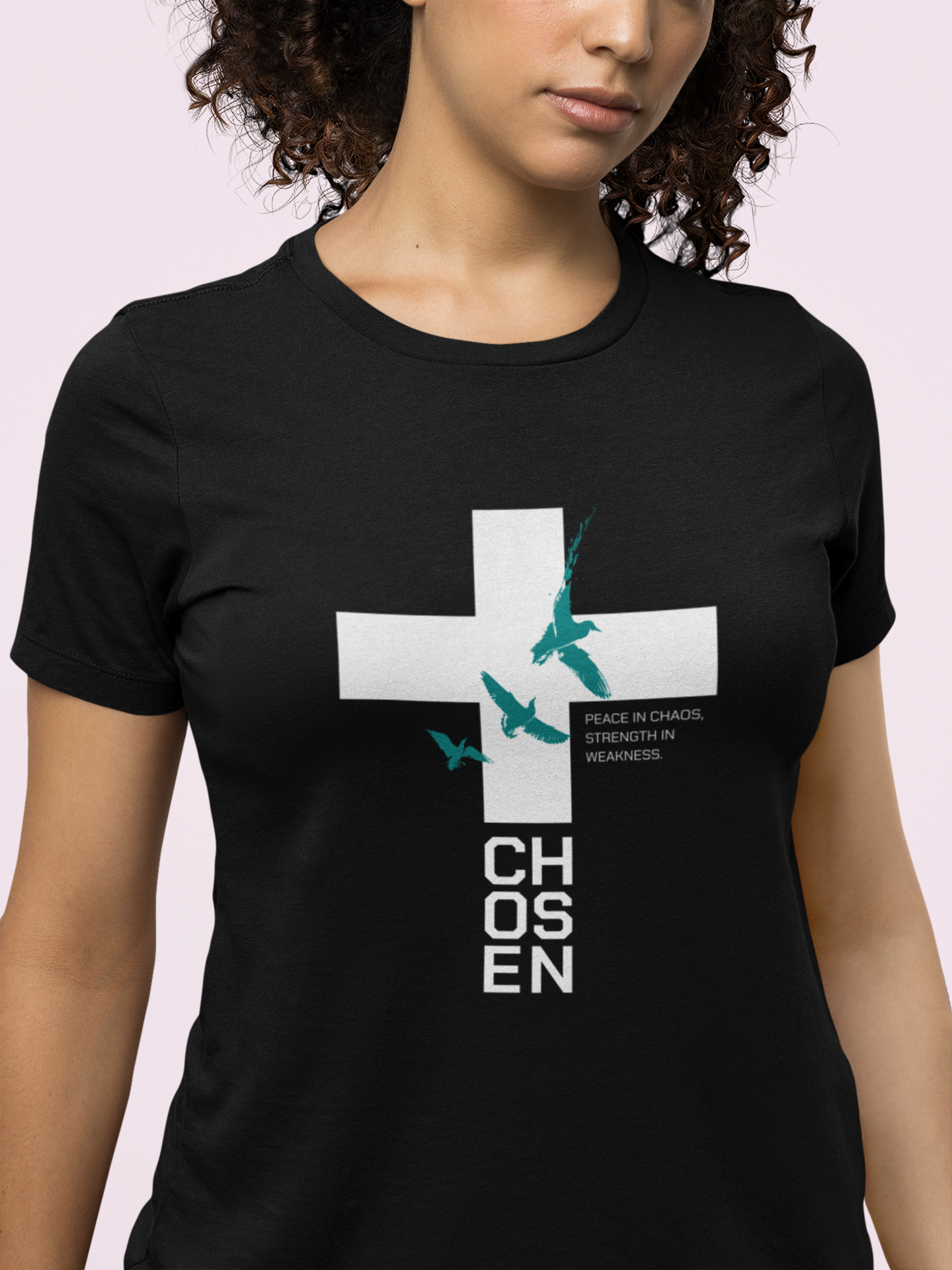 Women’s Christian Cross T-Shirt – Peace in Chaos Faith Inspirational Graphic Tee