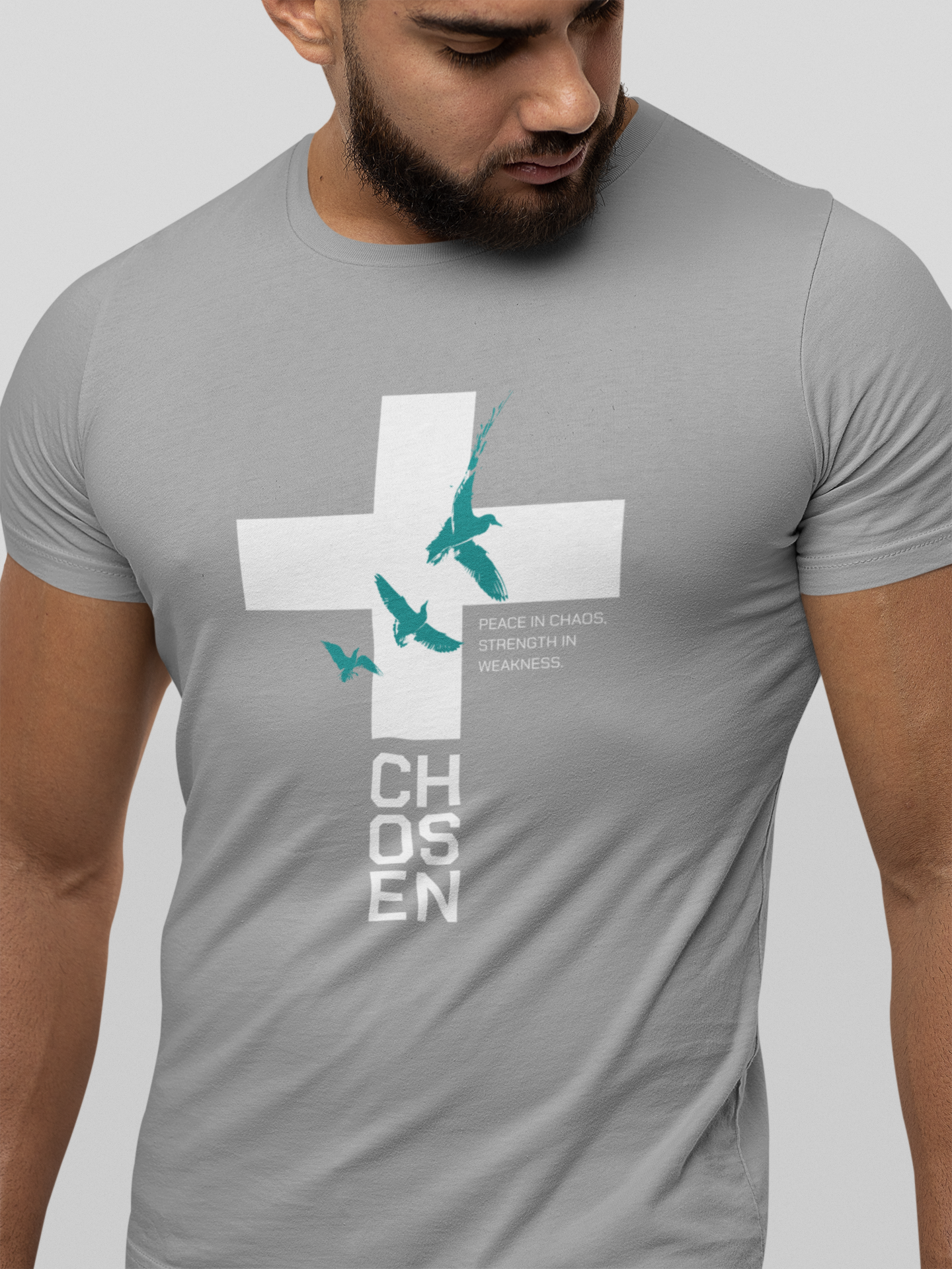 Men’s Christian Cross T-Shirt – Peace in Chaos Strength in Weakness Faith Graphic Tee