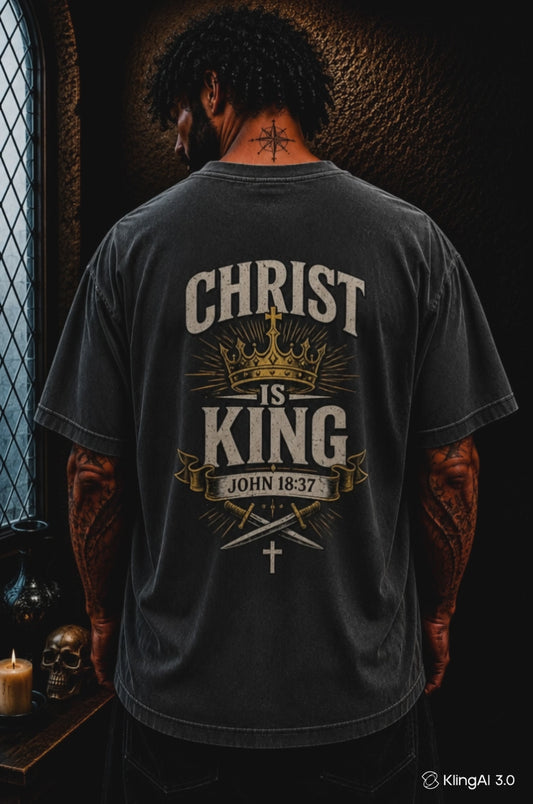 Christ Is King Christian Oversized T-Shirt | John 18:37 Catholic Streetwear Graphic Tee