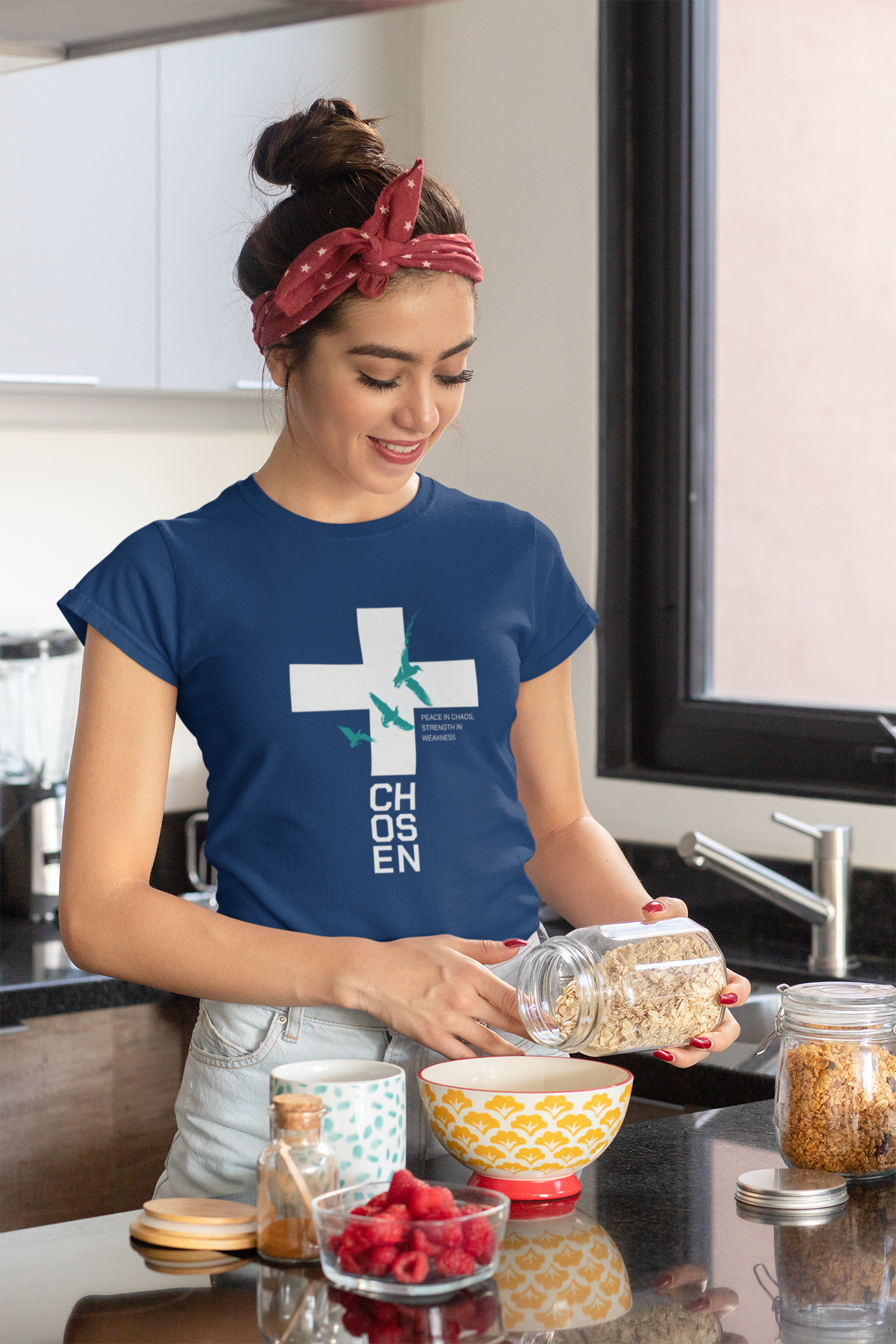 Women’s Christian Cross T-Shirt – Peace in Chaos Faith Inspirational Graphic Tee
