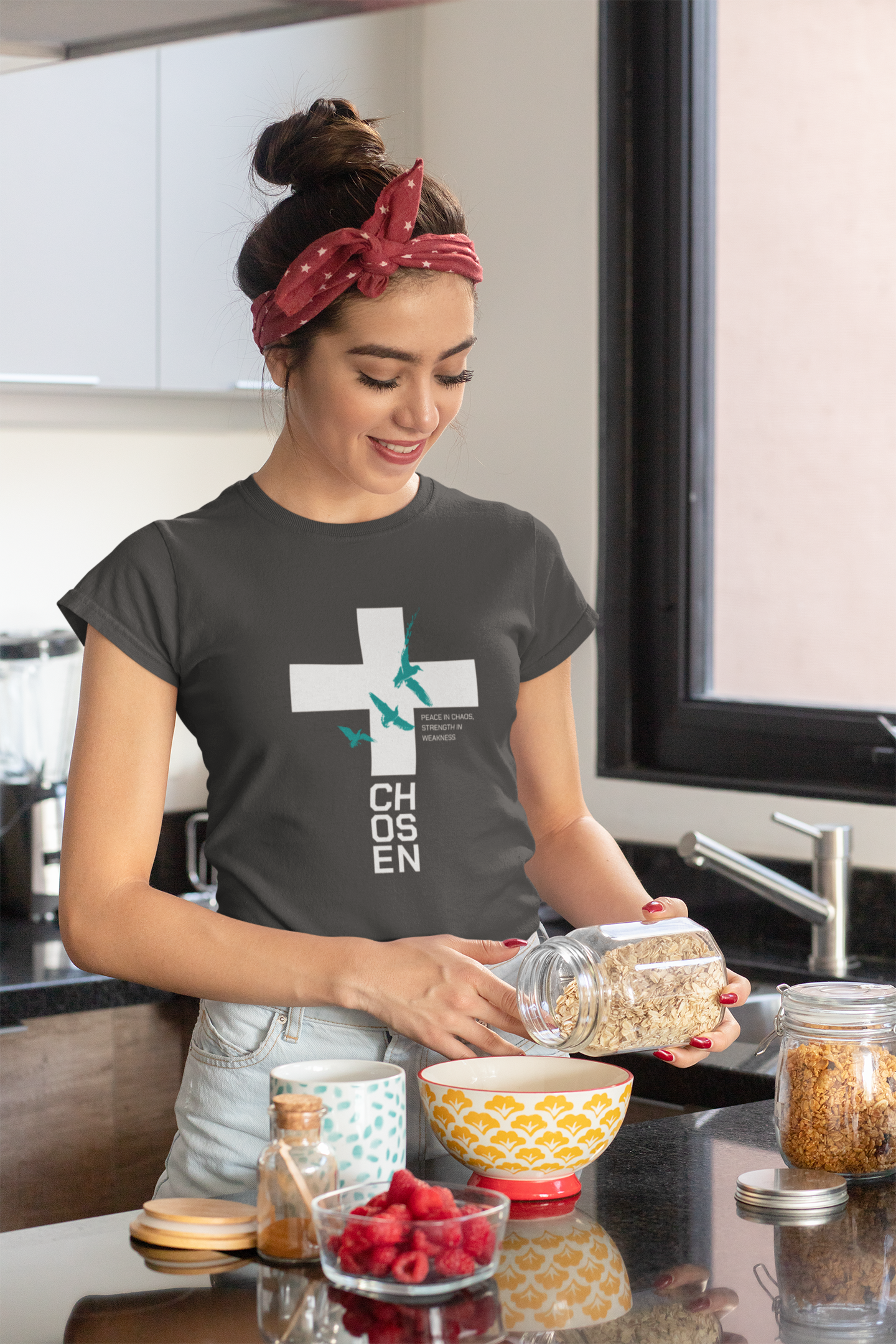 Women’s Christian Cross T-Shirt – Peace in Chaos Faith Inspirational Graphic Tee