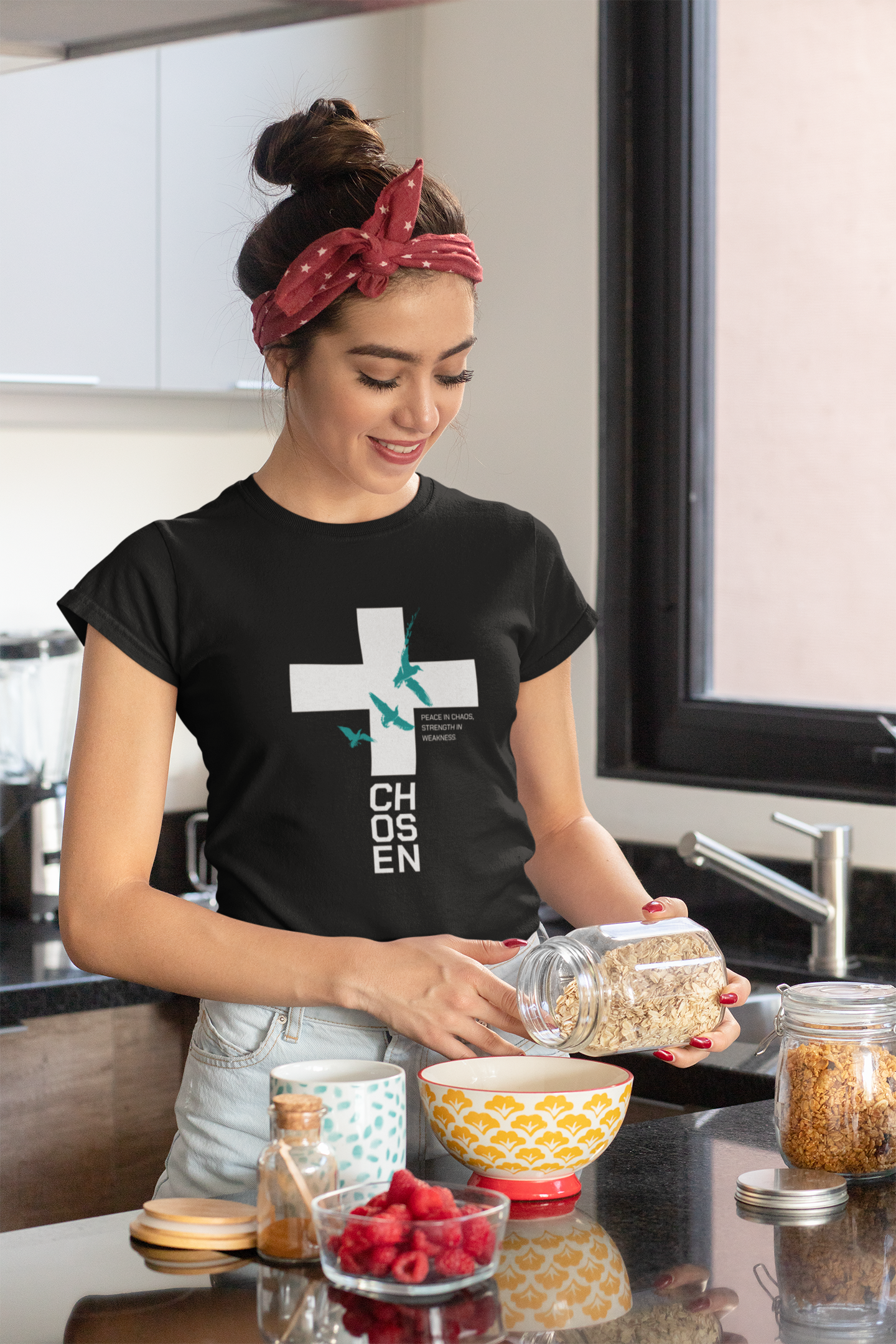 Women’s Christian Cross T-Shirt – Peace in Chaos Faith Inspirational Graphic Tee